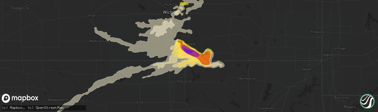 Hail map in Arkansas City, KS on May 14, 2018