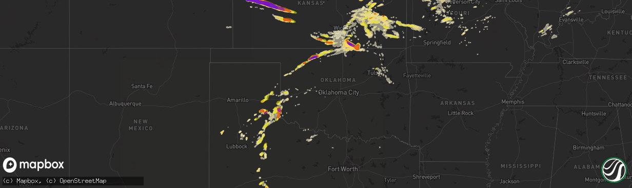 Hail map in Oklahoma on May 14, 2018