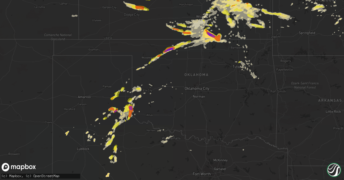 Hail map in Oklahoma on May 14, 2018