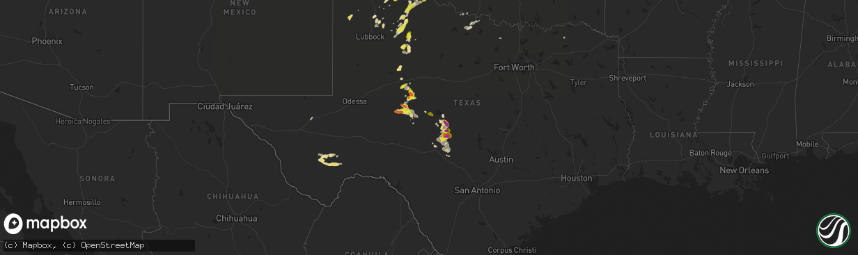 Hail map in Texas on May 14, 2018