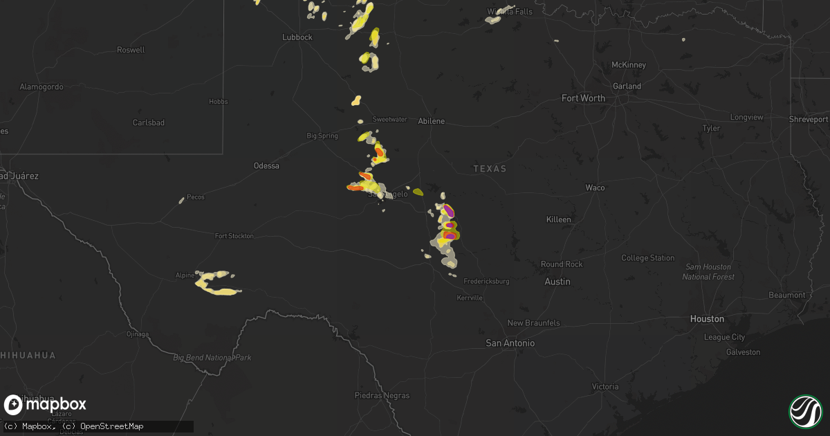 Hail map in Texas on May 14, 2018