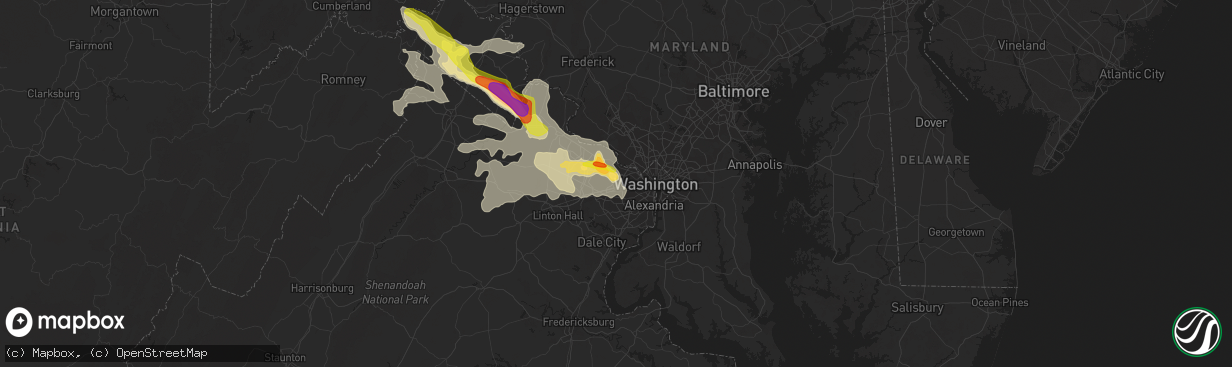 Hail map in Vienna, VA on May 14, 2018