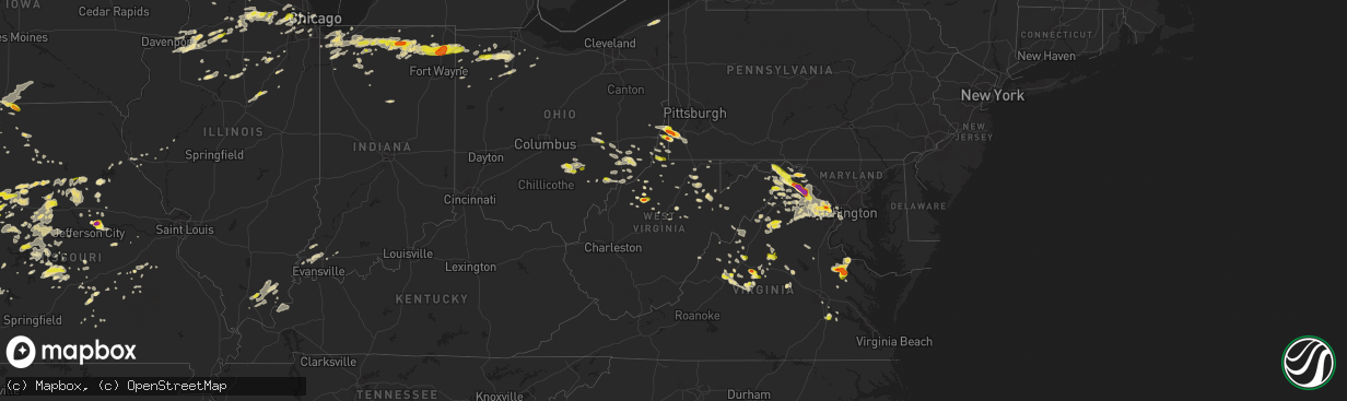 Hail map in West Virginia on May 14, 2018