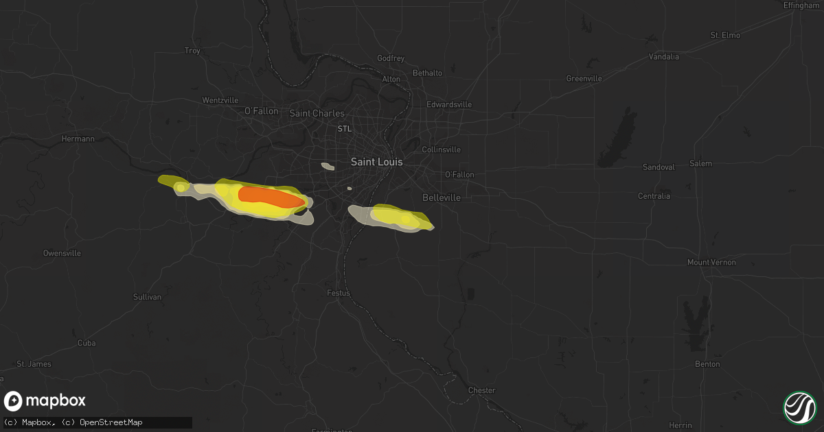 Hail map in Millstadt, IL on May 14, 2019