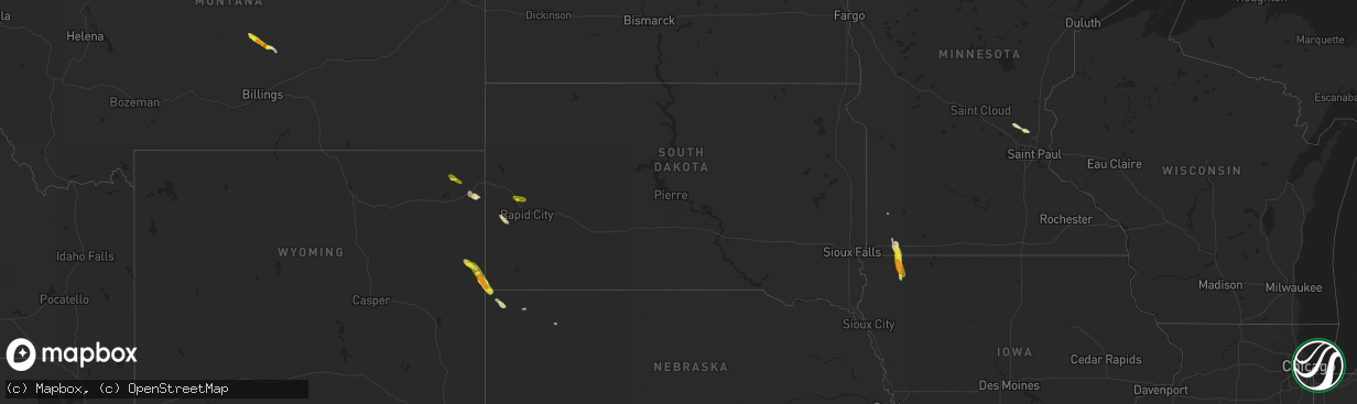 Hail map in South Dakota on May 14, 2019