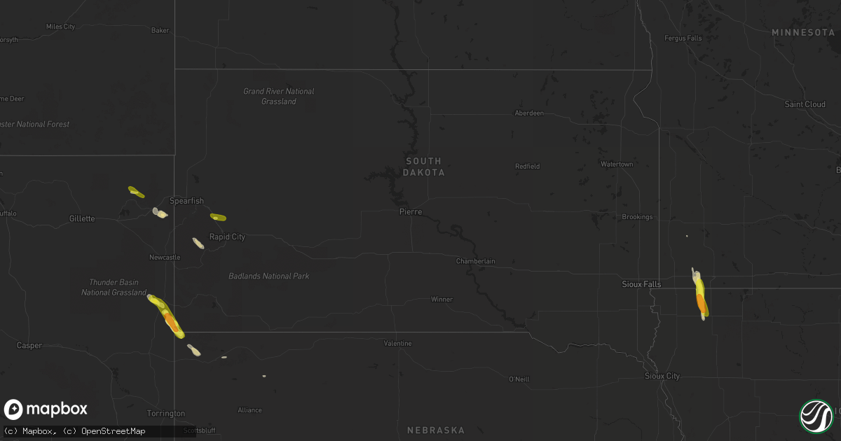 Hail map in South Dakota on May 14, 2019