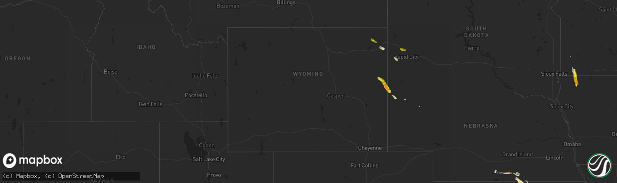 Hail map in Wyoming on May 14, 2019