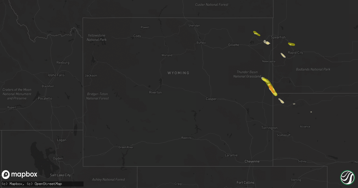 Hail map in Wyoming on May 14, 2019