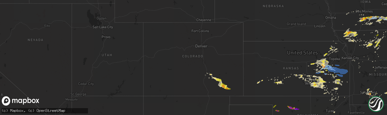 Hail map in Colorado on May 14, 2020