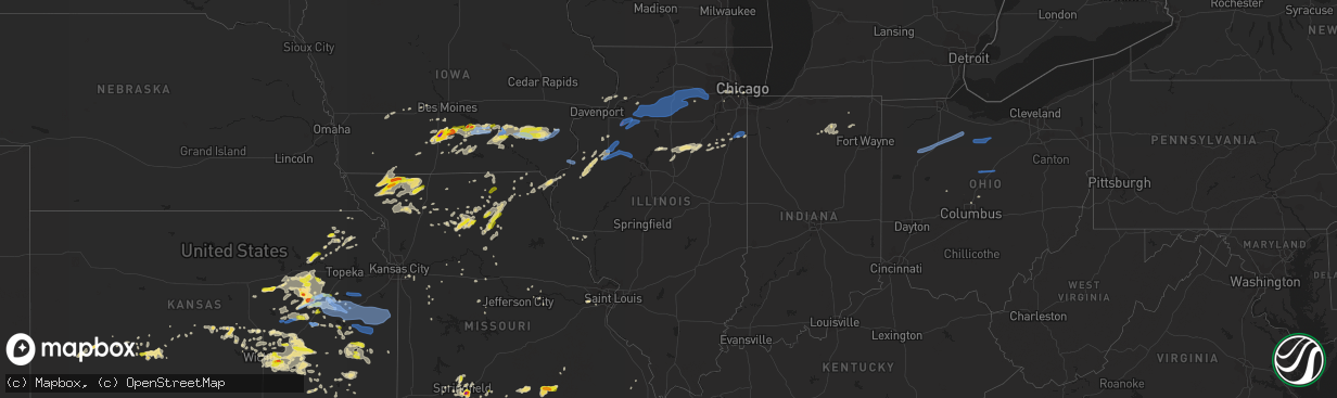 Hail map in Illinois on May 14, 2020