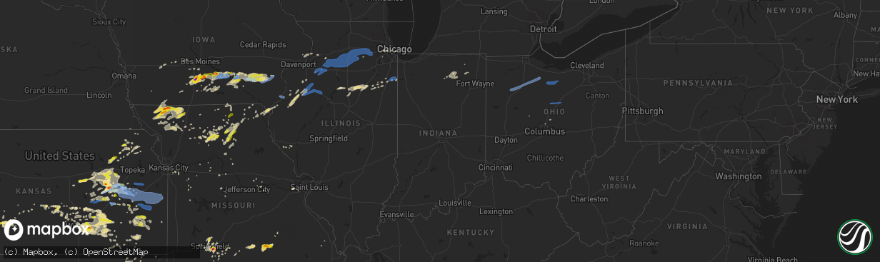 Hail map in Indiana on May 14, 2020