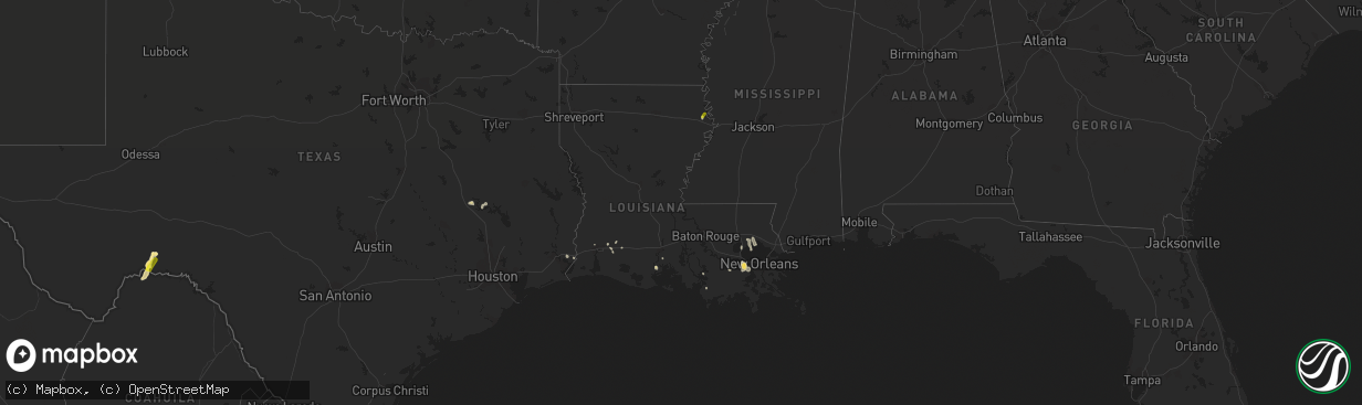 Hail map in Louisiana on May 14, 2020