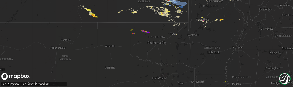 Hail map in Oklahoma on May 14, 2020