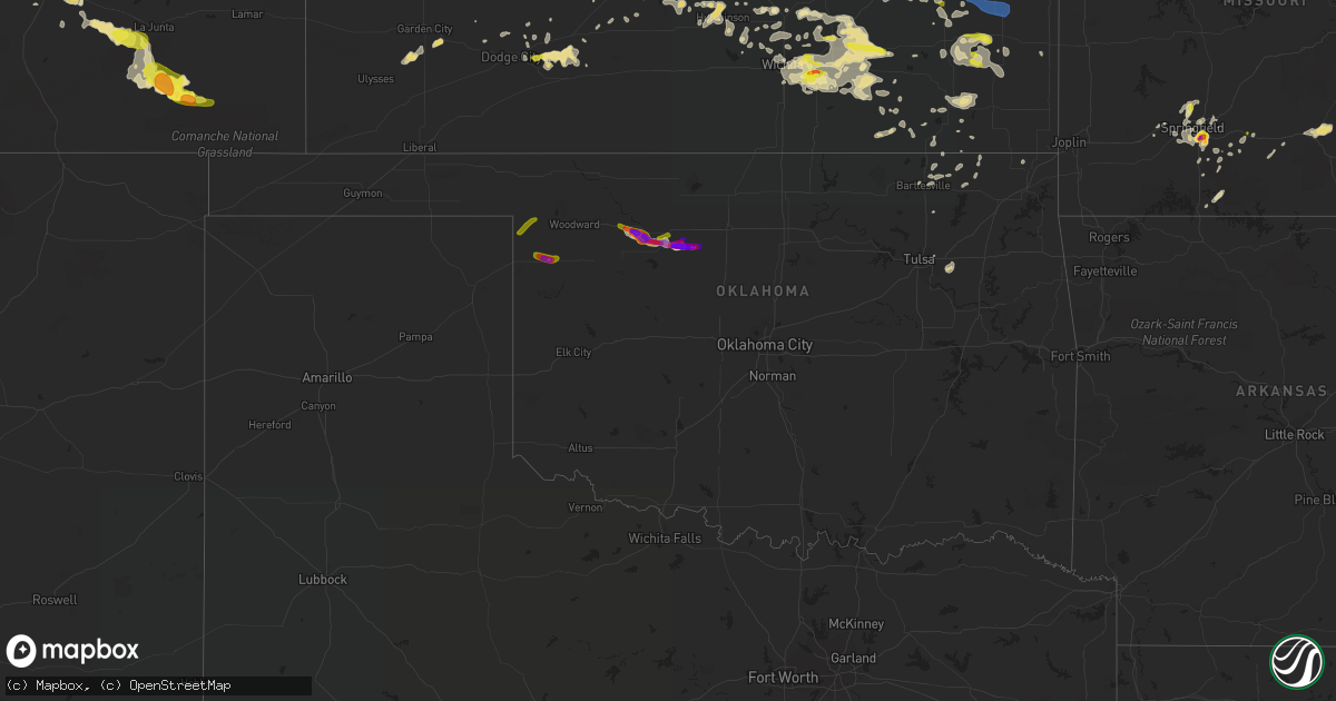 Hail map in Oklahoma on May 14, 2020