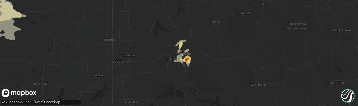 Hail map in Springfield, MO on May 14, 2020