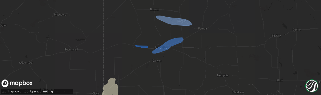 Hail map in Amarillo, TX on May 14, 2021