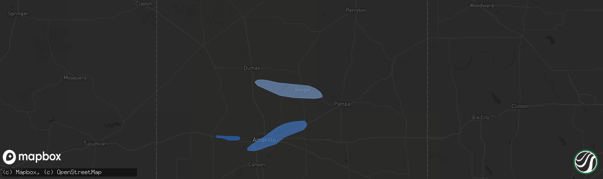 Hail map in Borger, TX on May 14, 2021