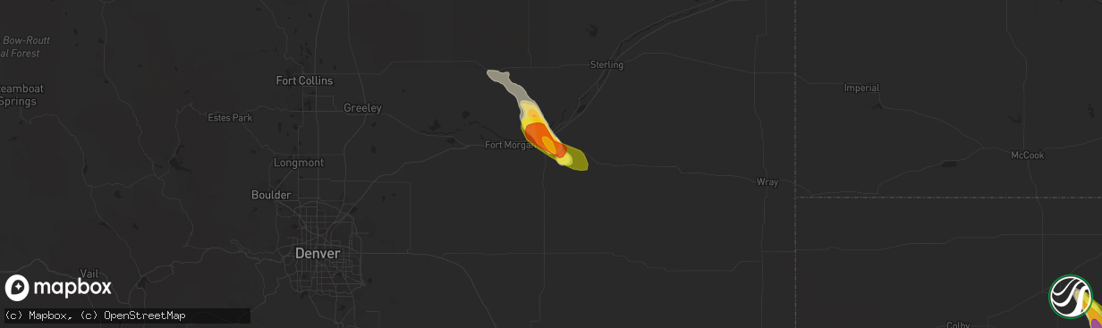 Hail map in Brush, CO on May 14, 2021