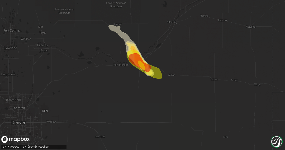 Hail map in Brush, CO on May 14, 2021
