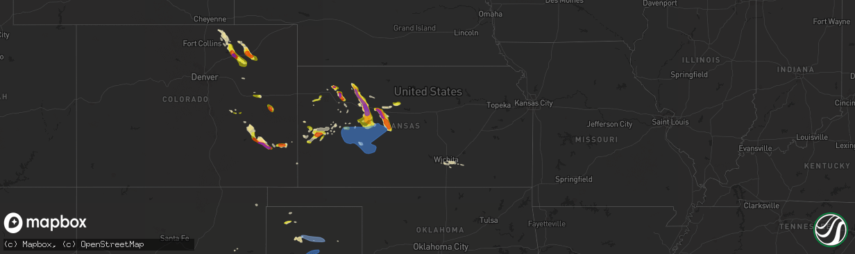 Hail map in Kansas on May 14, 2021