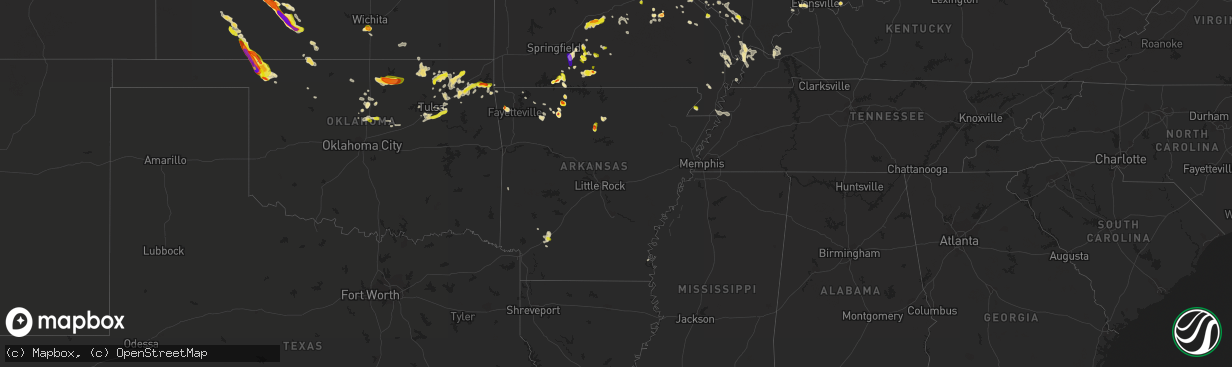 Hail map in Arkansas on May 14, 2022