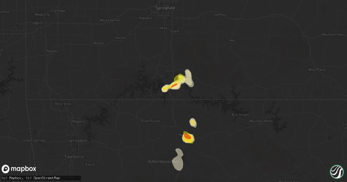 Hail map in Hollister, MO on May 14, 2022