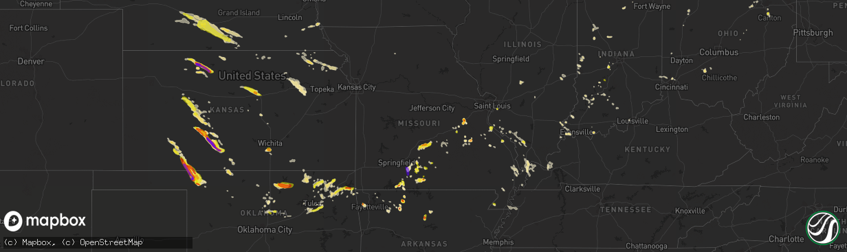 Hail map in Missouri on May 14, 2022