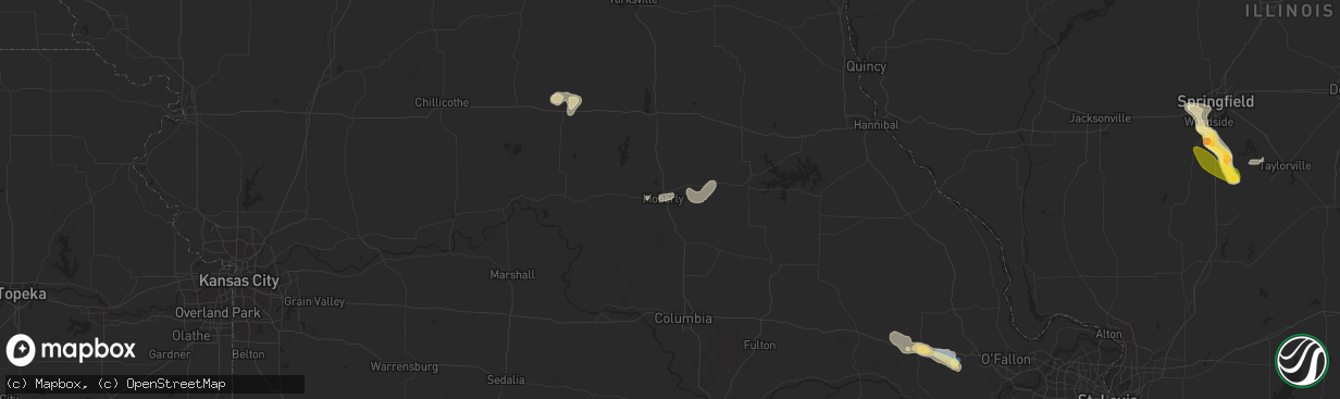 Hail map in Moberly, MO on May 14, 2023