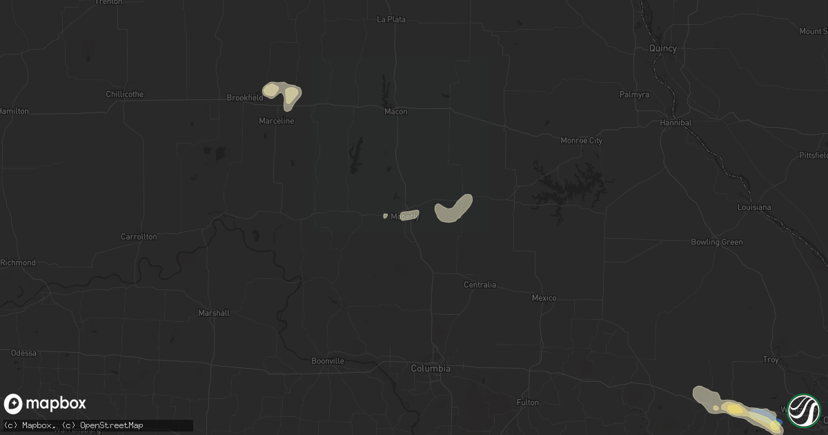 Hail map in Moberly, MO on May 14, 2023
