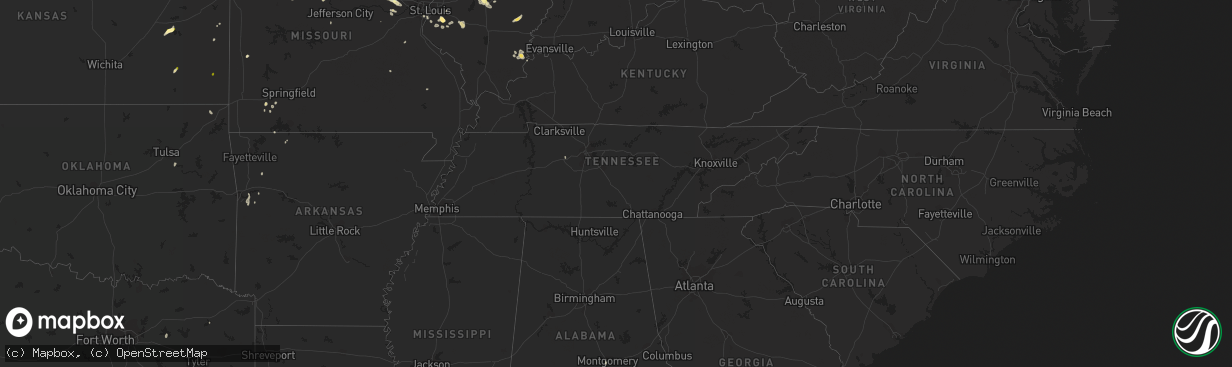 Hail map in Tennessee on May 14, 2023