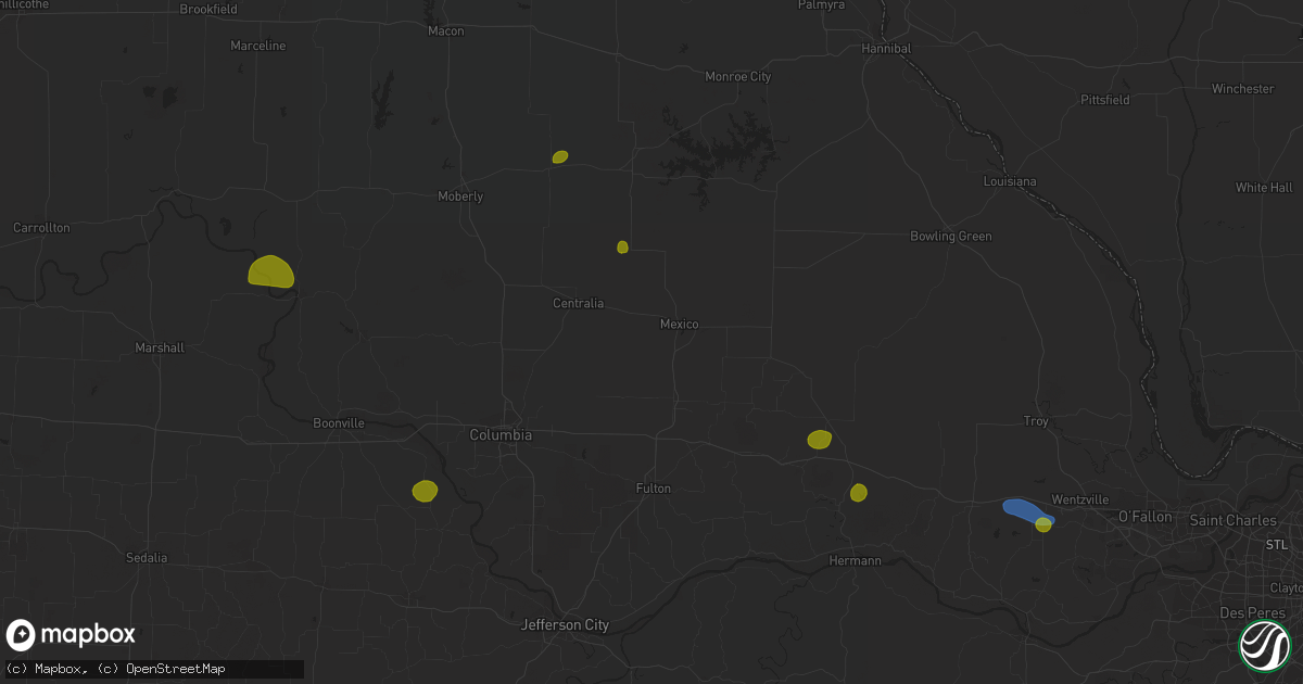 Hail map in Wooldridge, MO on May 14, 2023