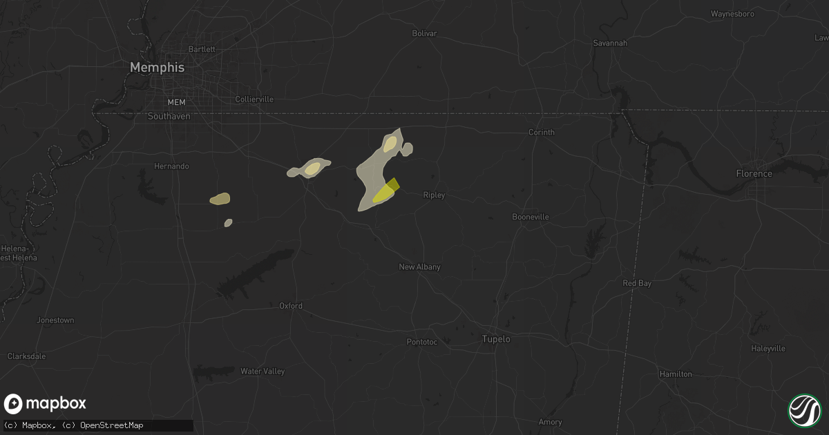 Hail map in Blue Mountain, MS on May 14, 2024