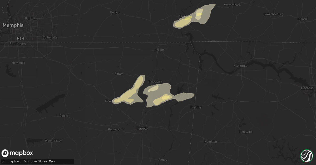 Hail map in Booneville, MS on May 14, 2024