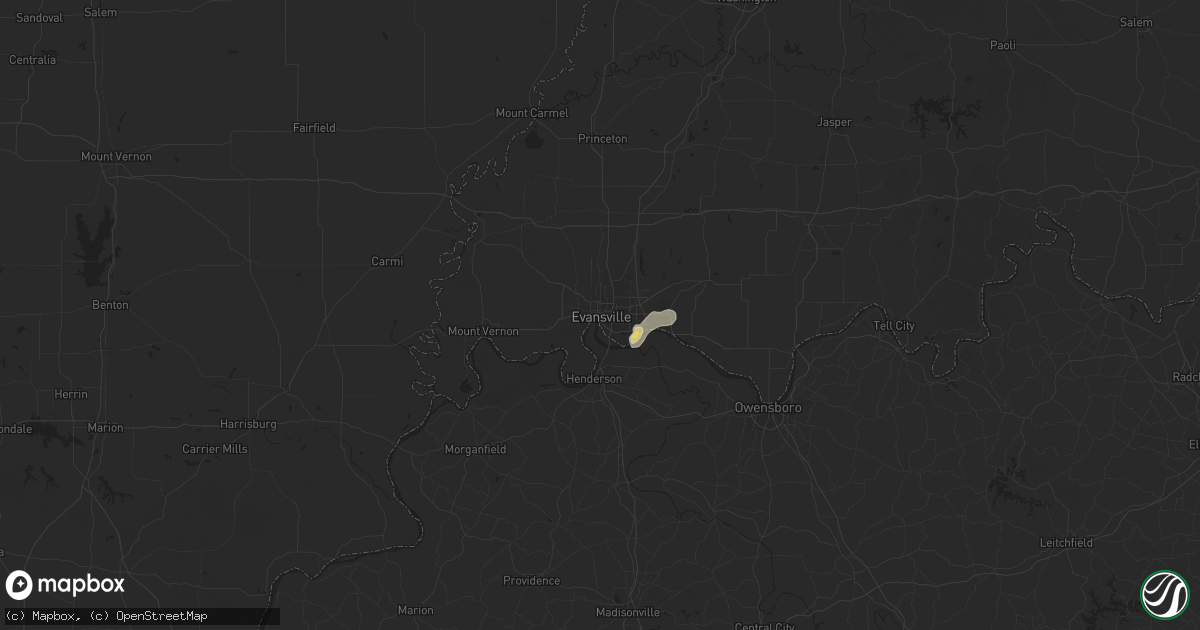 Hail map in Evansville, IN on May 14, 2024