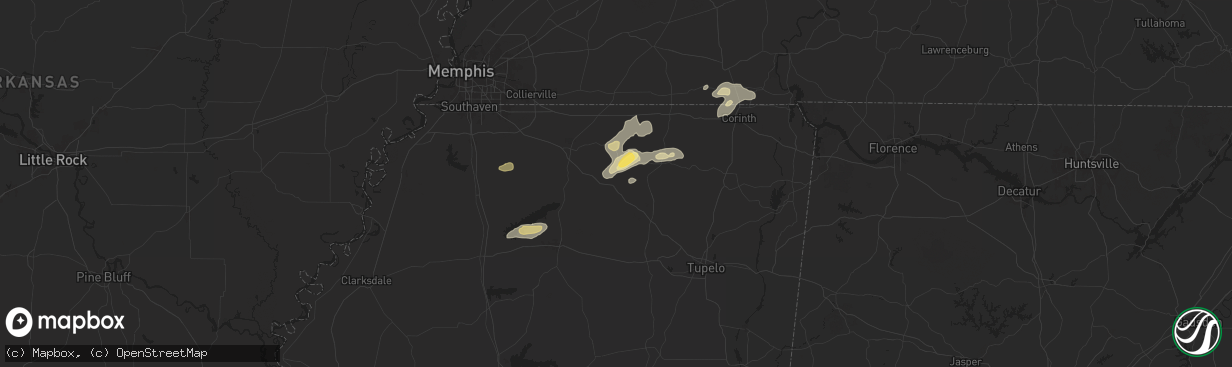 Hail map in Hickory Flat, MS on May 14, 2024