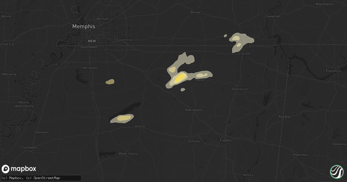 Hail map in Hickory Flat, MS on May 14, 2024