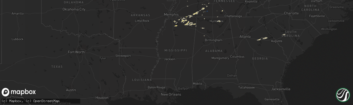 Hail map in Mississippi on May 14, 2024