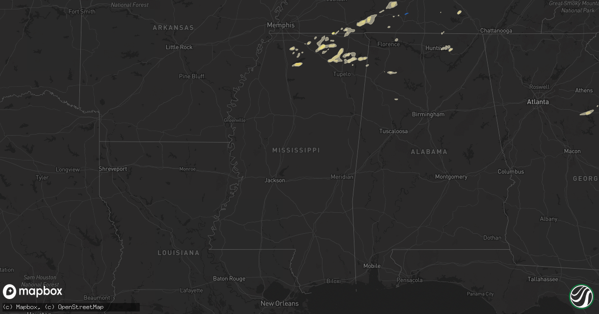 Hail map in Mississippi on May 14, 2024