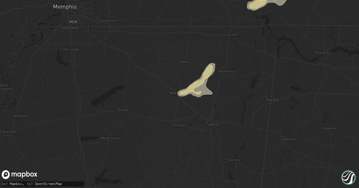 Hail map in New Albany, MS on May 14, 2024