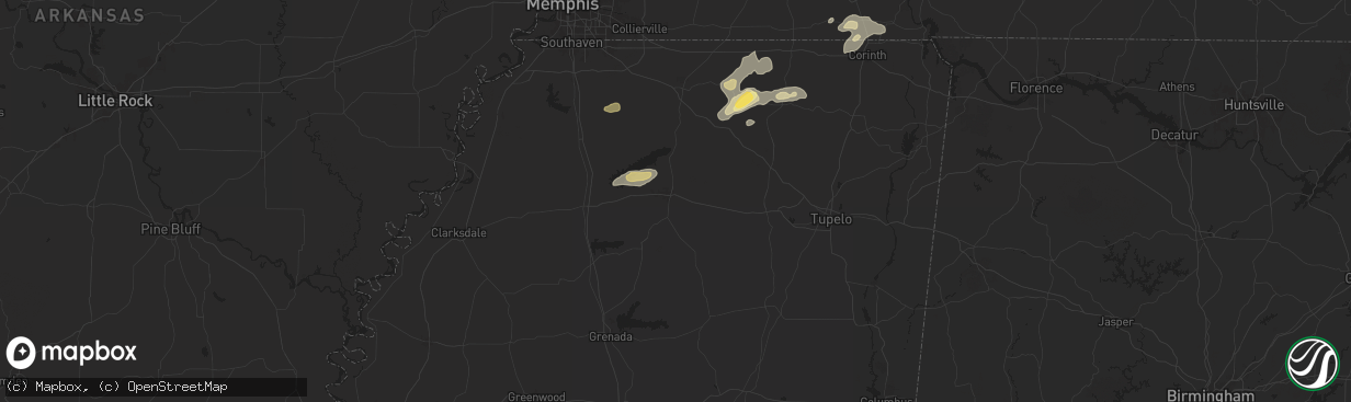 Hail map in Oxford, MS on May 14, 2024