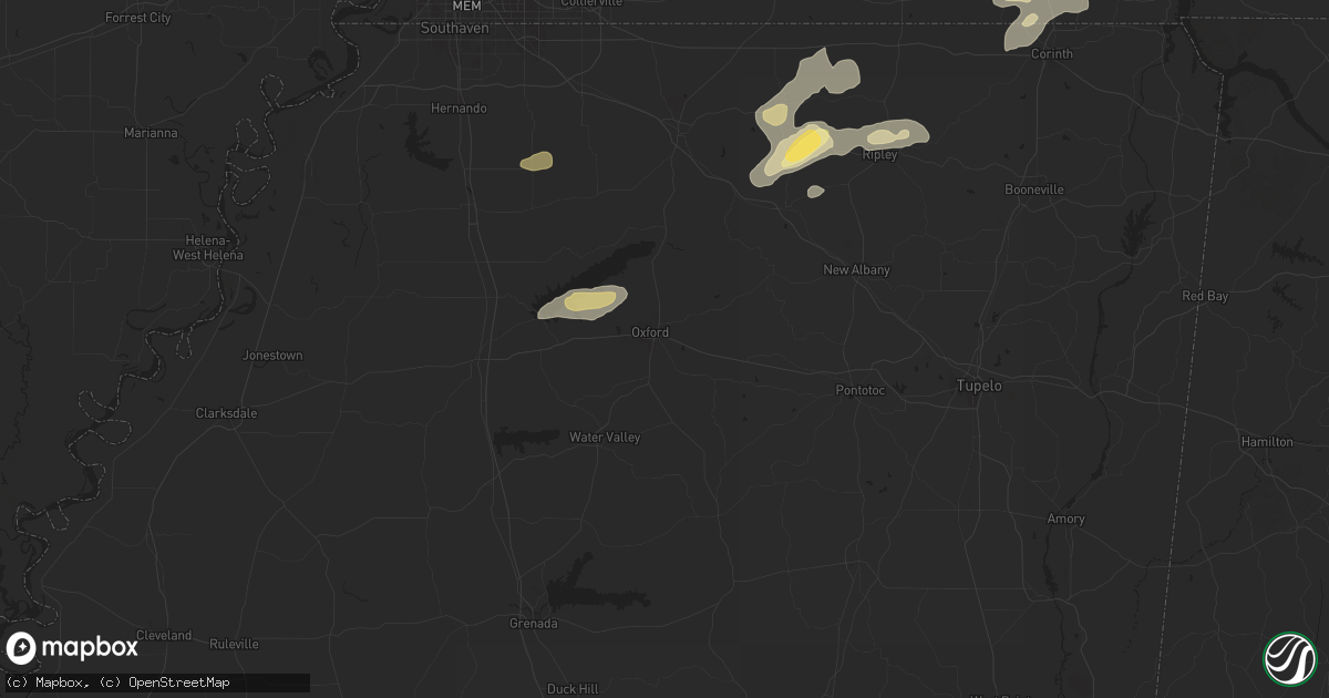 Hail map in Oxford, MS on May 14, 2024