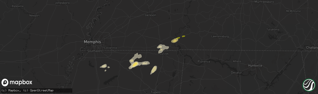 Hail map in Ramer, TN on May 14, 2024