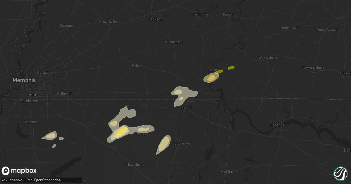 Hail map in Ramer, TN on May 14, 2024