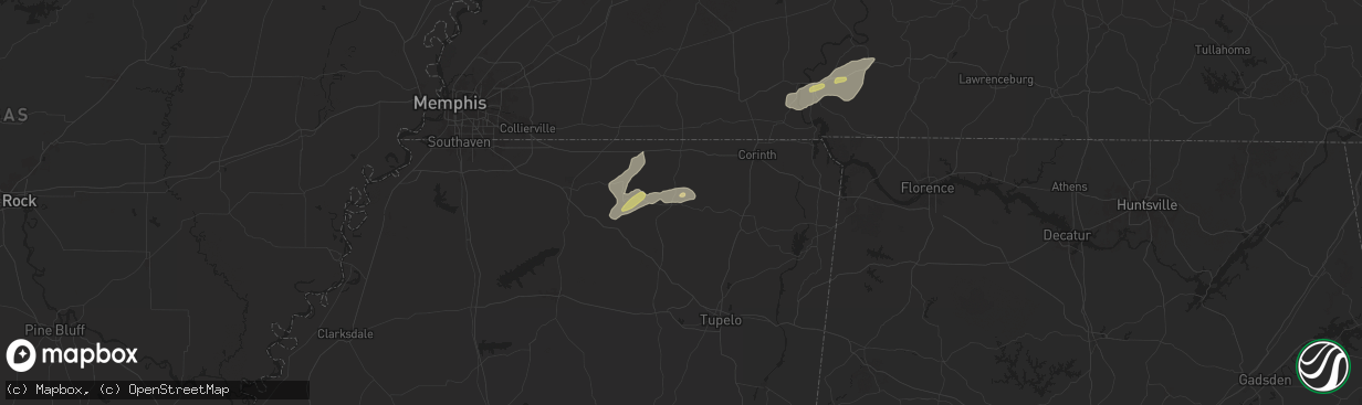 Hail map in Ripley, MS on May 14, 2024