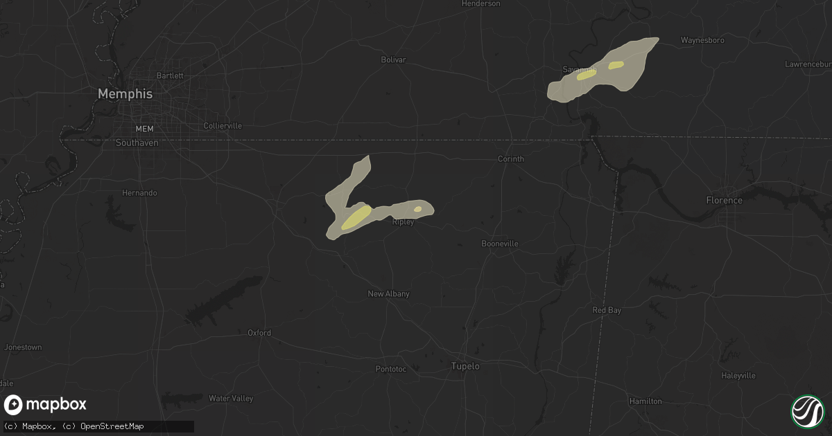 Hail map in Ripley, MS on May 14, 2024