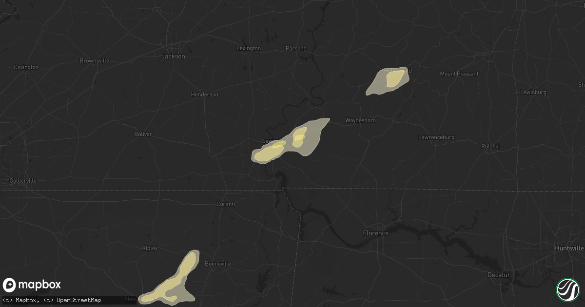 Hail map in Savannah, TN on May 14, 2024