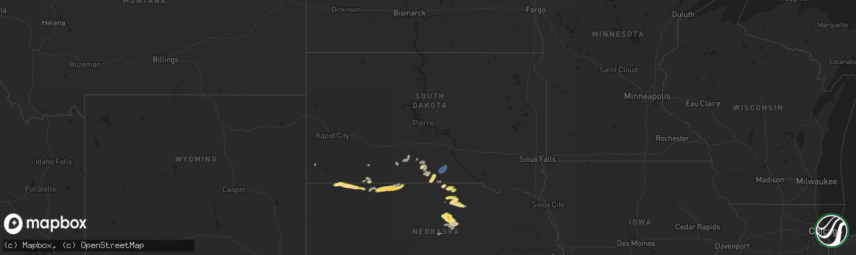 Hail map in South Dakota on May 14, 2024
