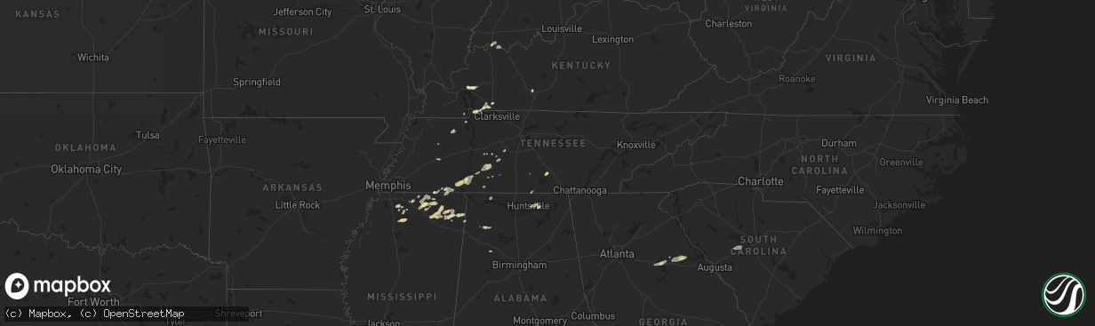Hail map in Tennessee on May 14, 2024