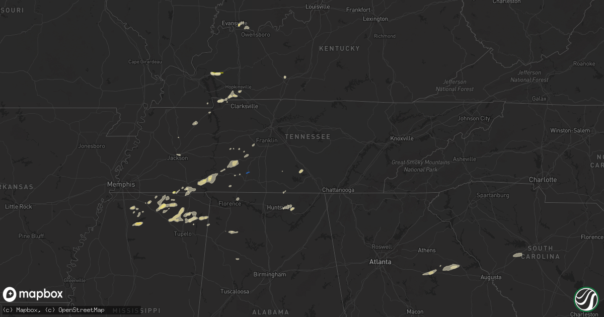 Hail map in Tennessee on May 14, 2024