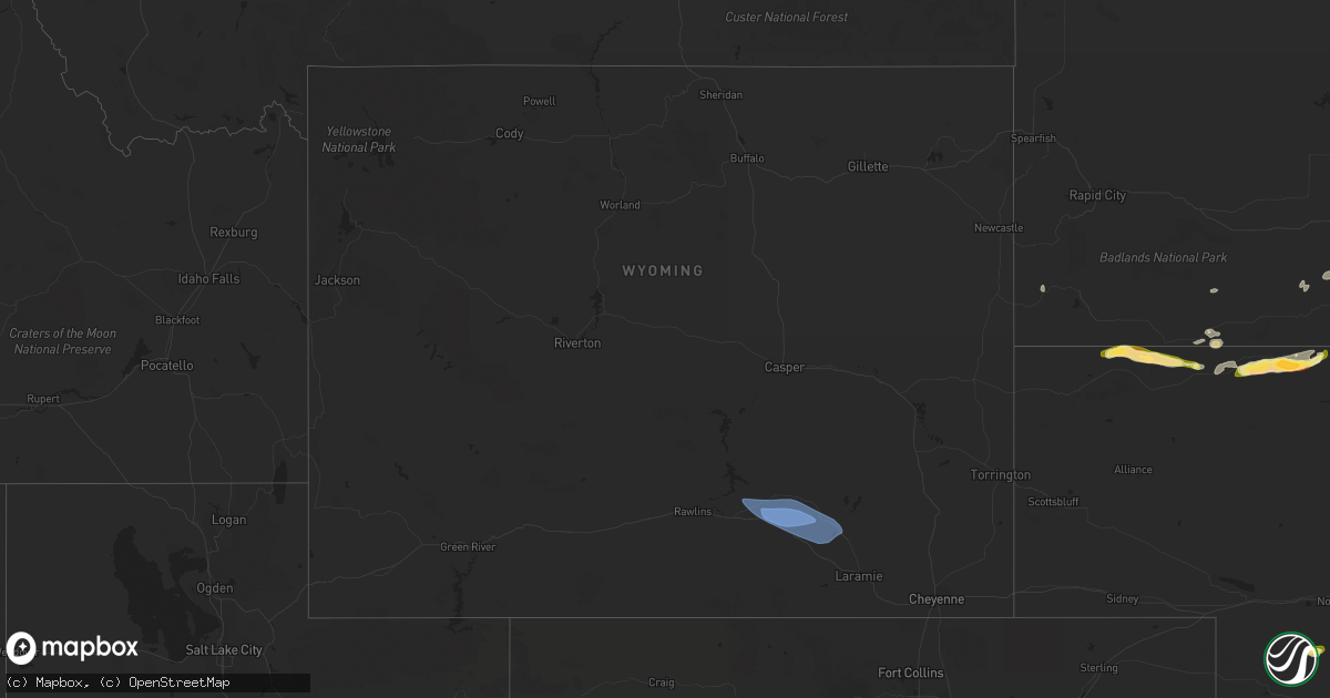 Hail map in Wyoming on May 14, 2024